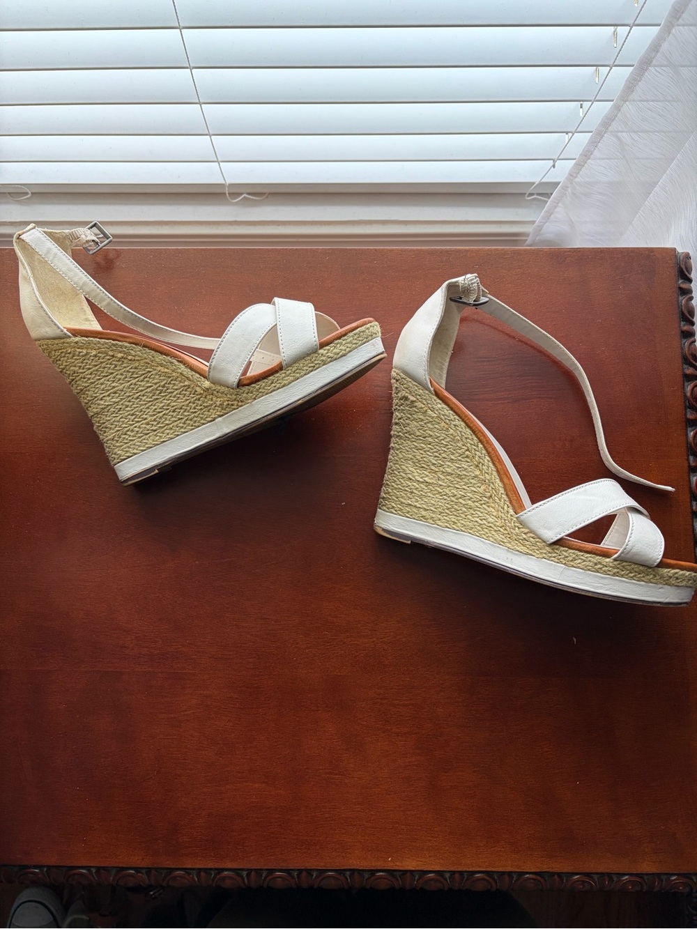 Michael Antonio White Espadrille Wedge Sandals with Ankle Strap